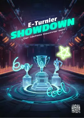 Neon und Blau SF e-sports Turnier Anzeige