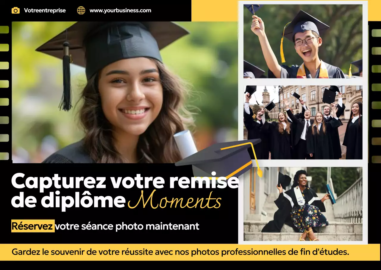Jaune Noir Moderne Immortalisez les moments de votre remise de diplôme avec une séance photo