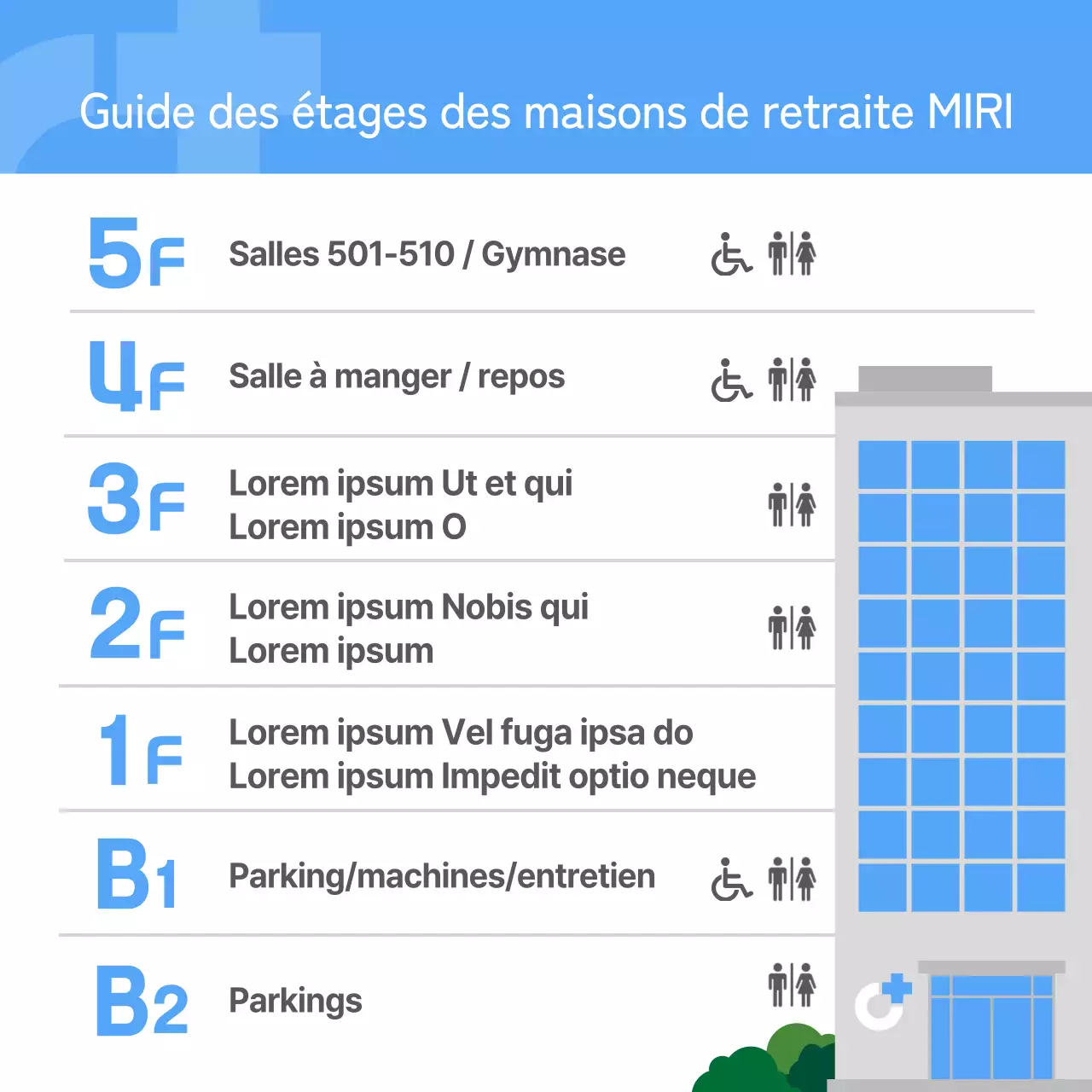 Annonce d'une maison de retraite confortable en bleu clair et blanc