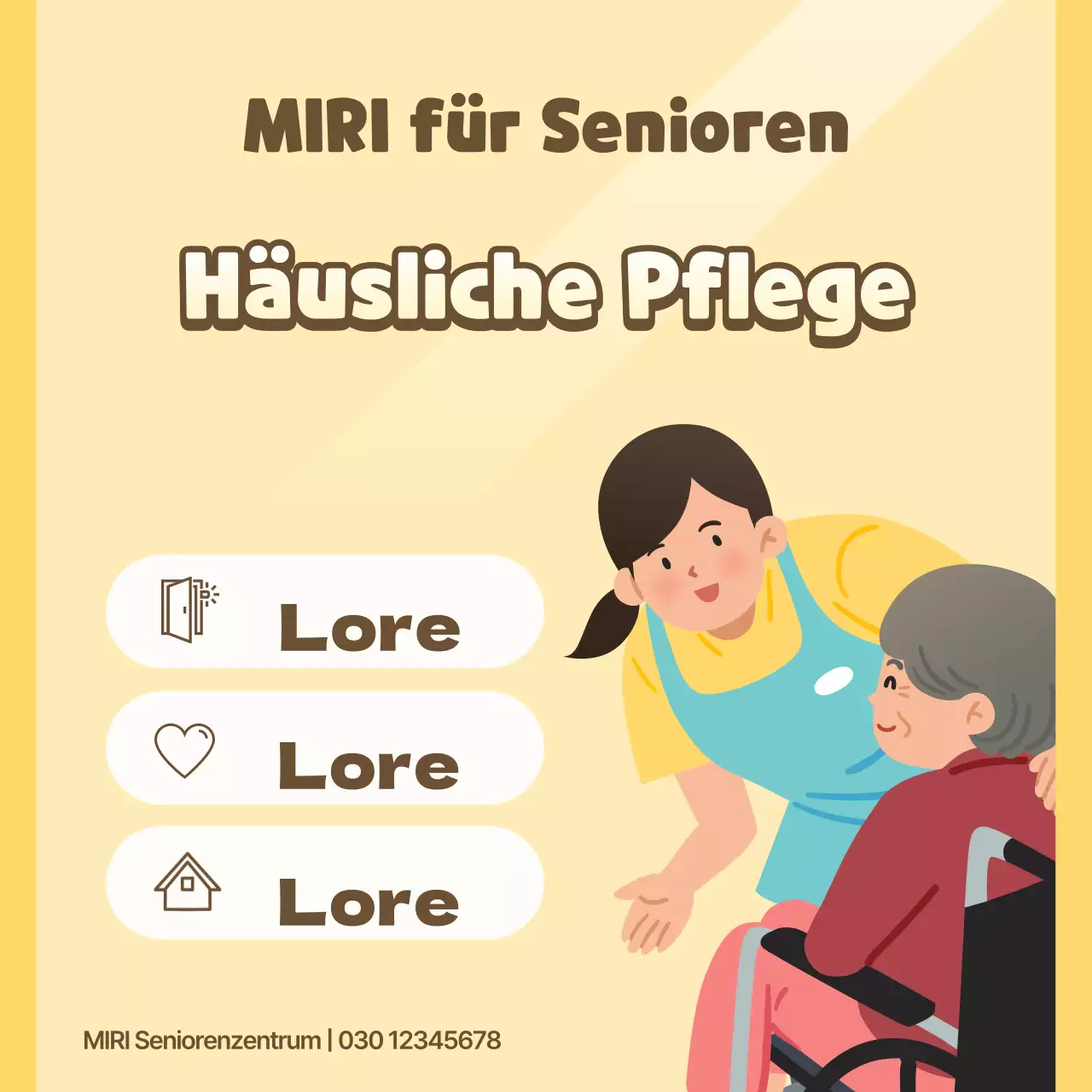 Gelb-weißer Prospekt für die häusliche Pflege