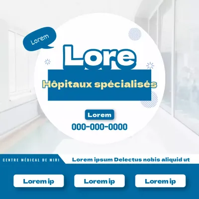 Publicité pour une clinique d'examen médical en bleu, style basique