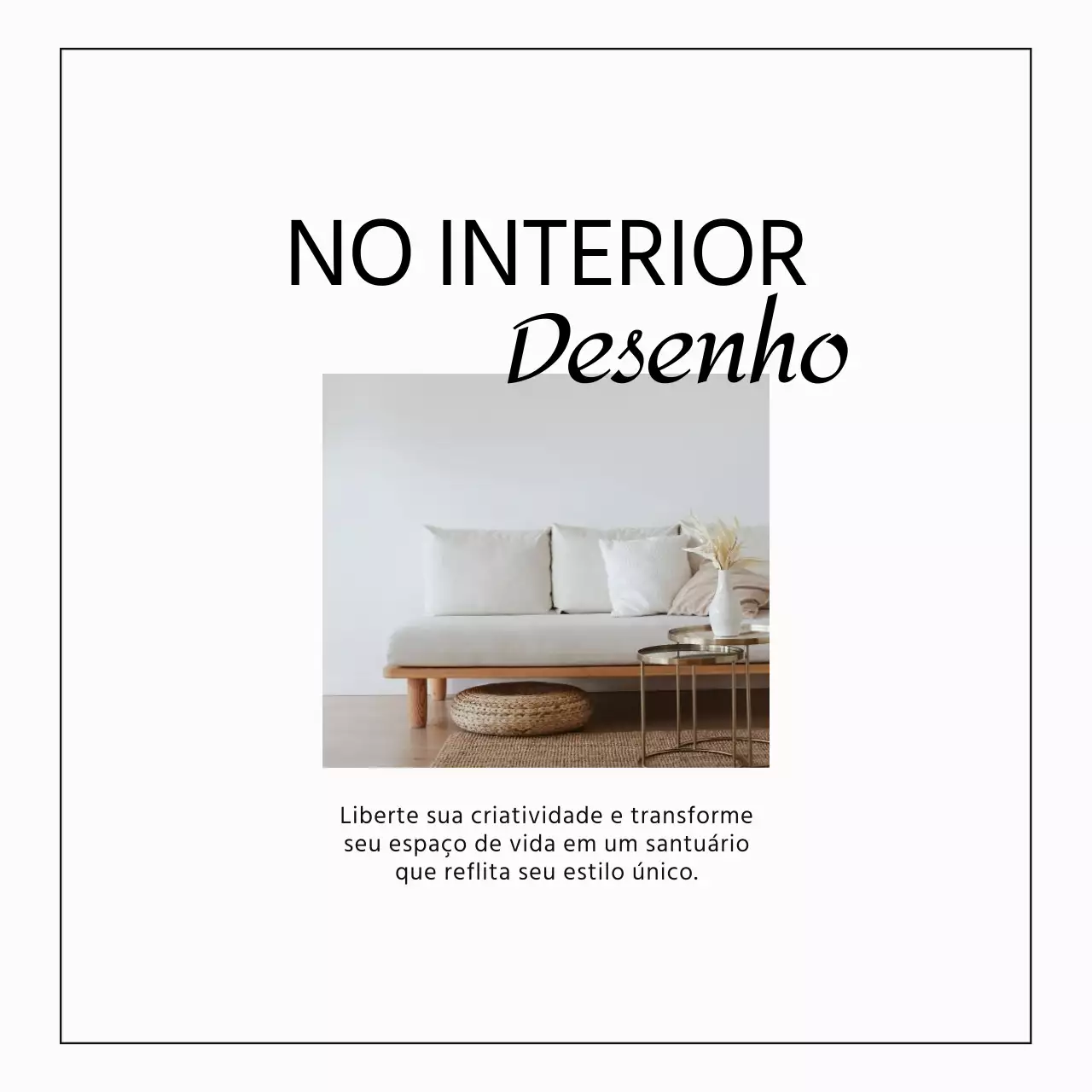 Promoção de blogue de design de interiores minimalista a branco e preto