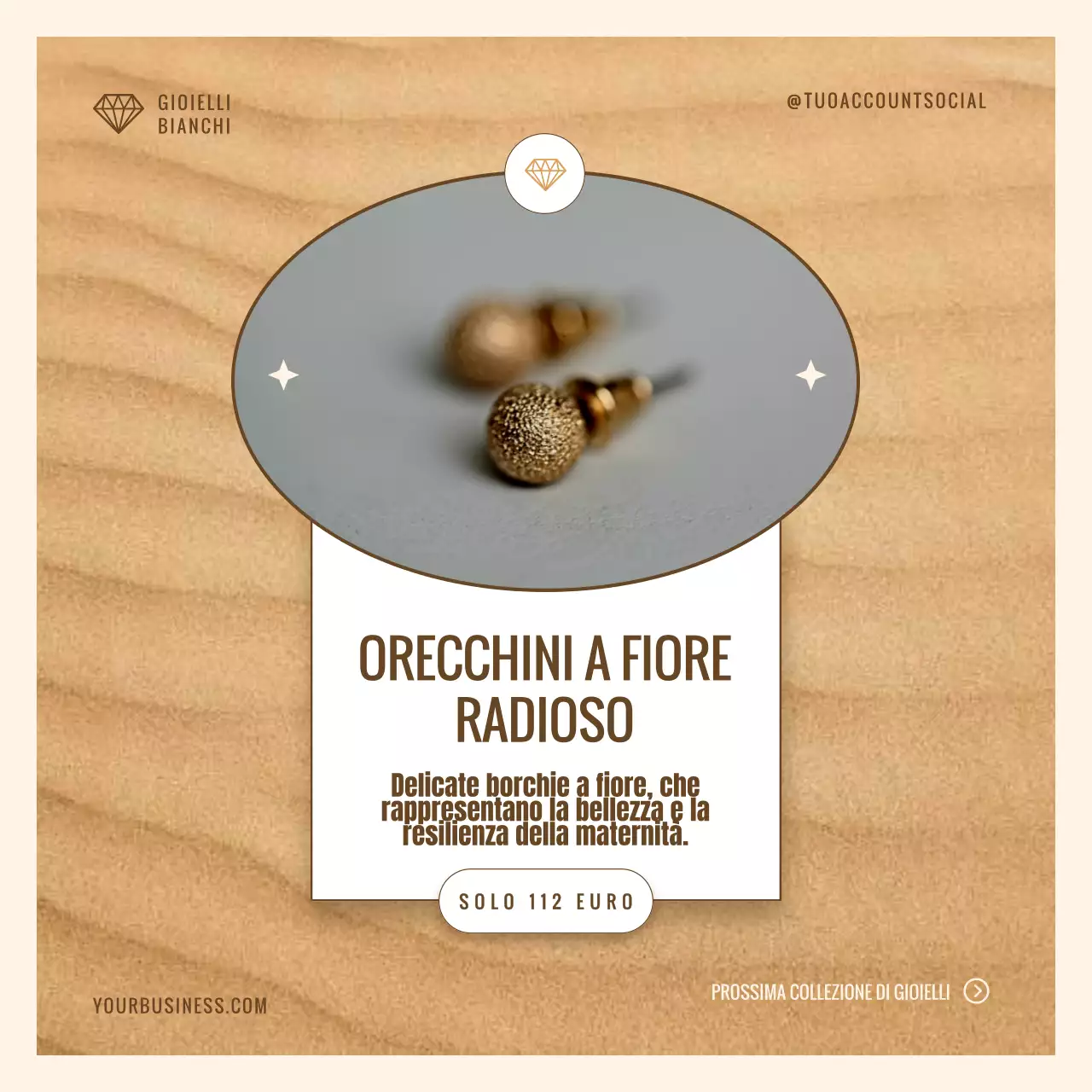 Collezione di gioielli moderni ed esclusivi in beige e oro Pubblicità speciale per la festa della mamma