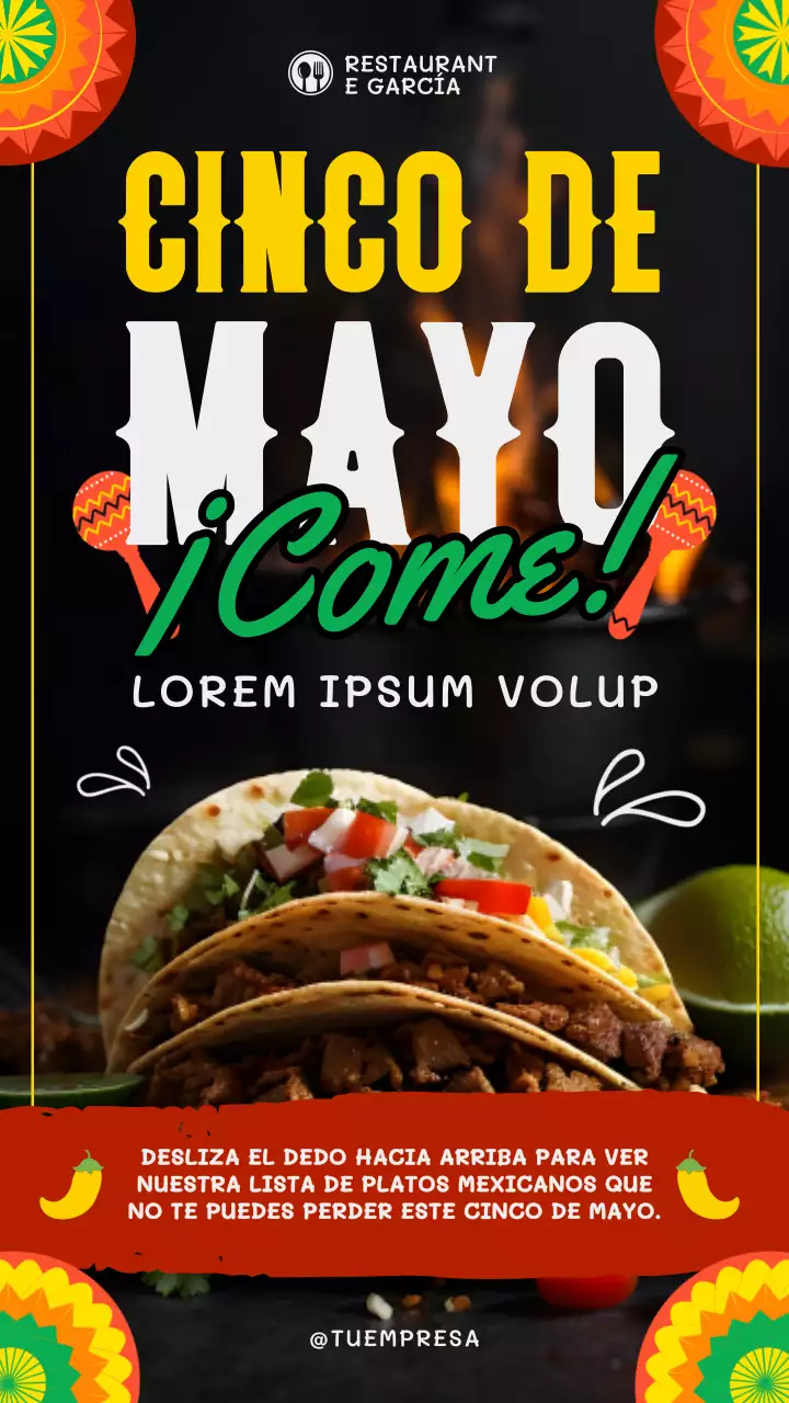 Amarillo Negro Clásico Moderno Cinco de Mayo Come Publicidad