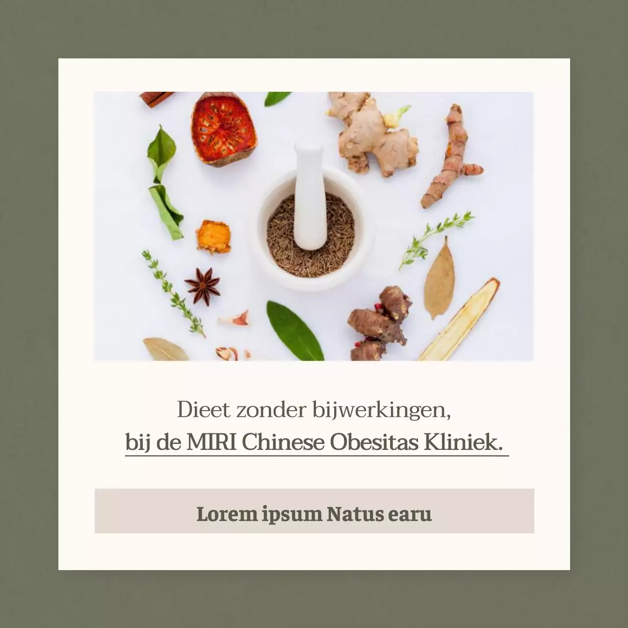 Een eenvoudig Chinees medicijndieet promoten in kaki en beige