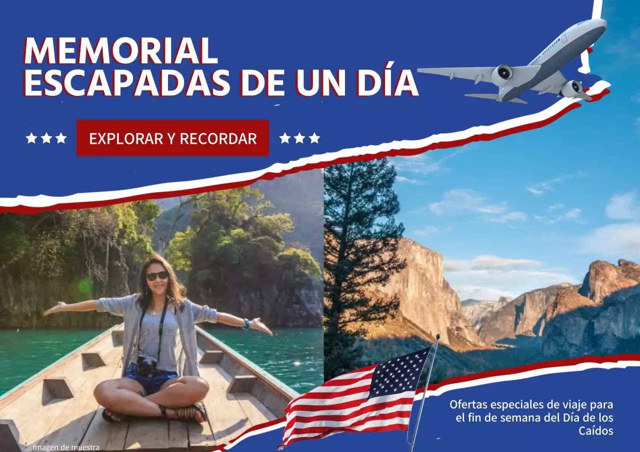 Publicidad de destinos turísticos modernos en azul y rojo