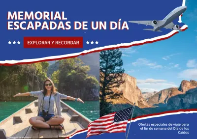 Publicidad de destinos turísticos modernos en azul y rojo