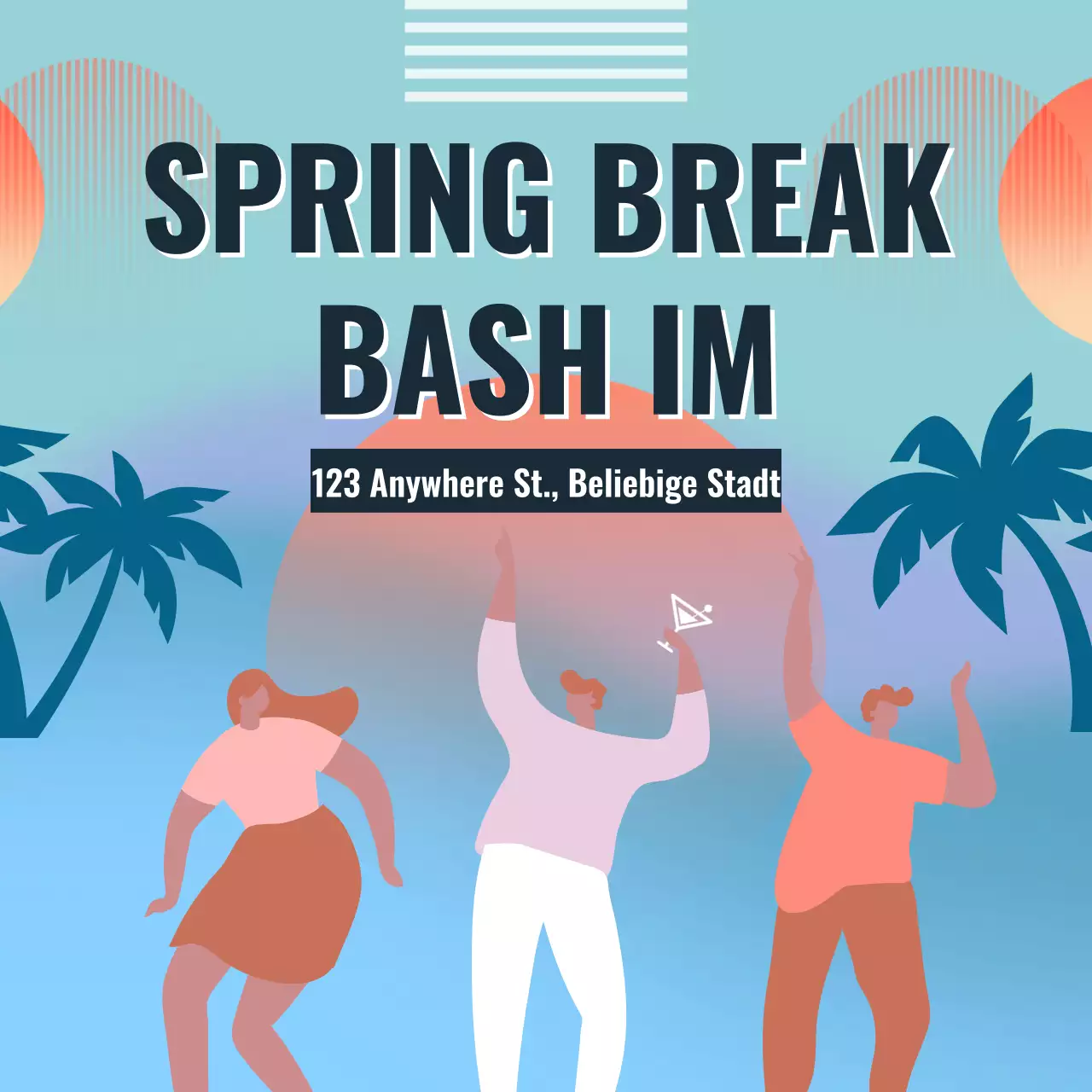 Die Spring Break Party-Kampagne der Trendy Bar in Blau und Orange