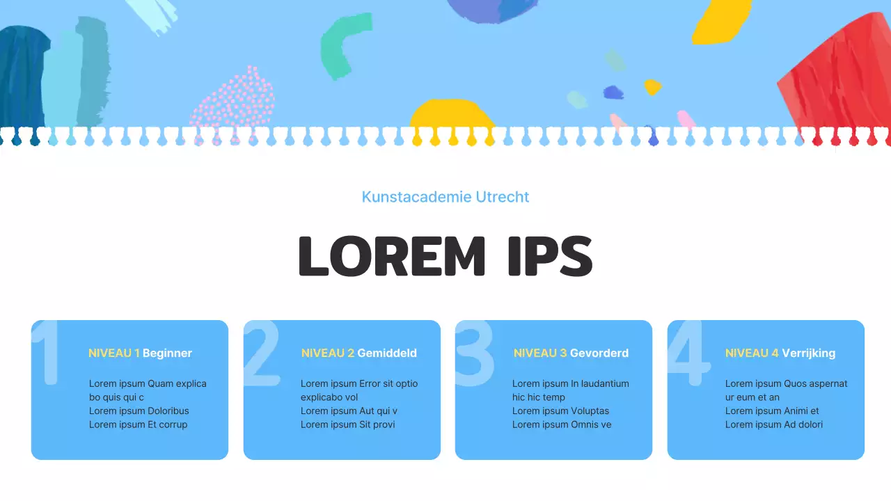 Een lichtblauwe en roze introductie tot een mooie kunstschool