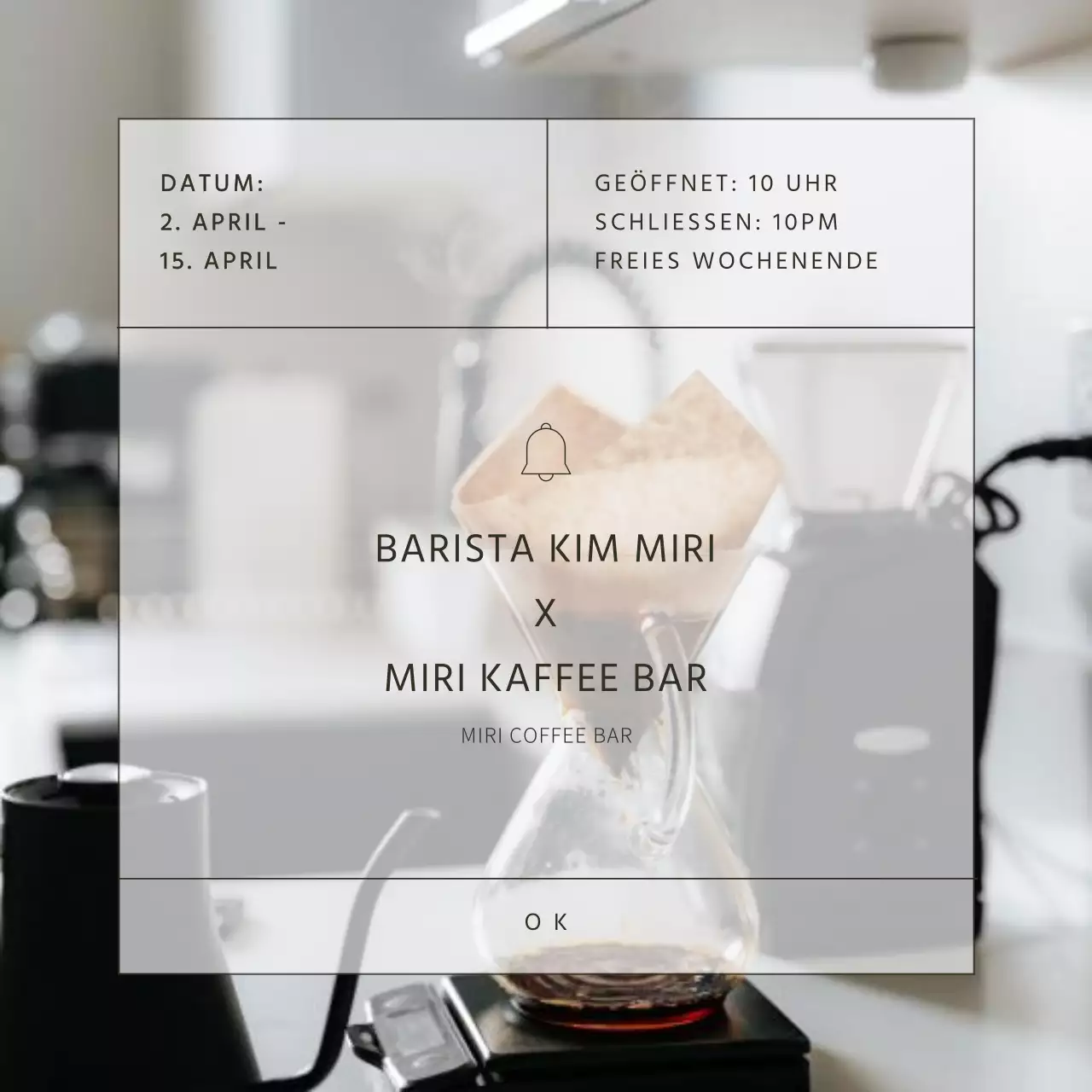 Schlichte Café-Ankündigung in Beige und Grau