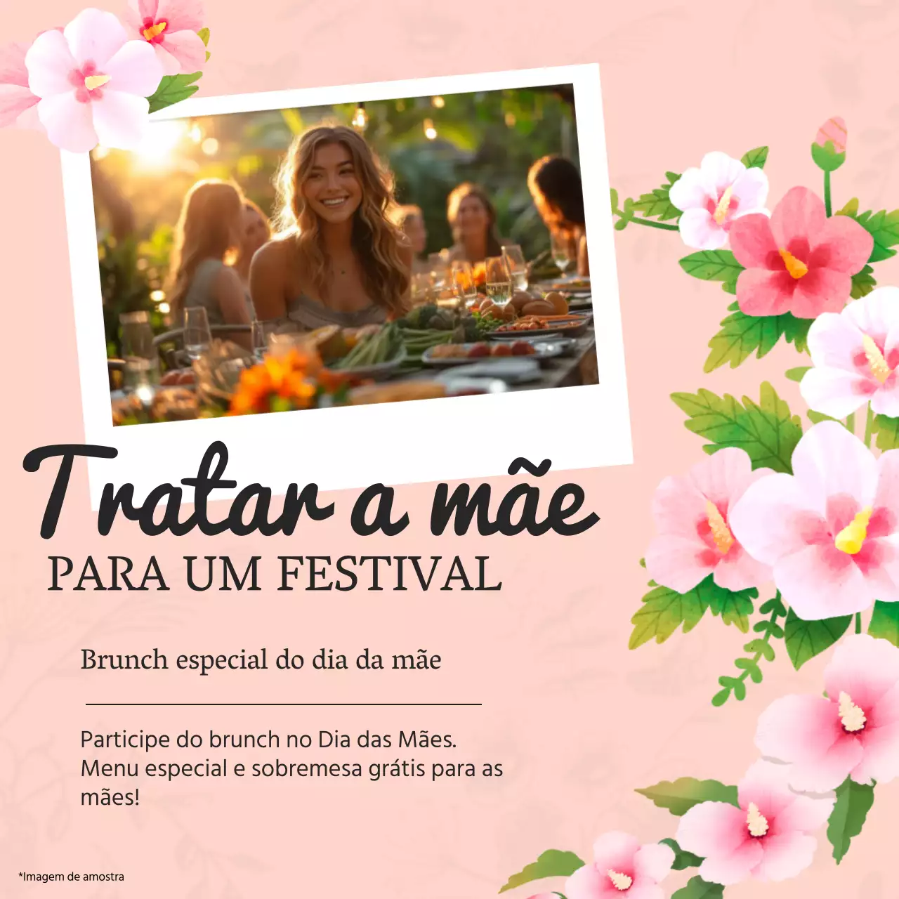 Anúncio de restaurante simples laranja e cor-de-rosa para o Dia da Mãe