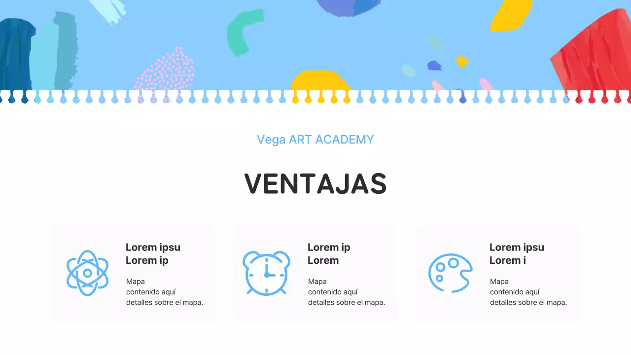 Una introducción azul claro y rosa a una encantadora escuela de arte