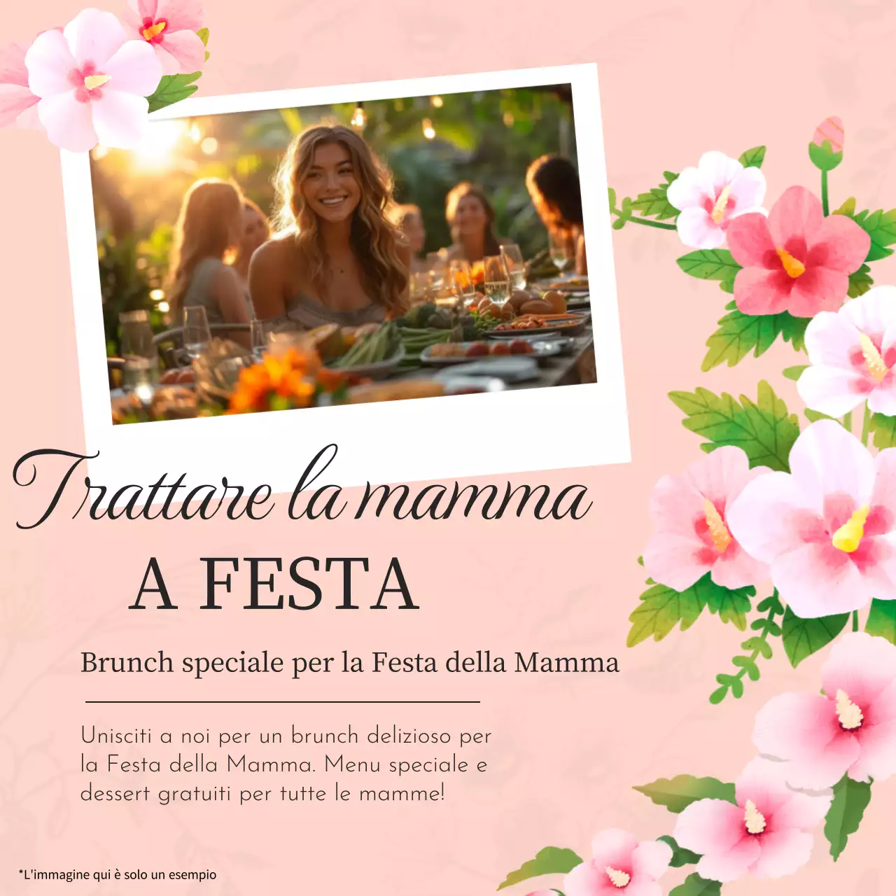 Pubblicità al ristorante per la festa della mamma semplice, arancione e rosa