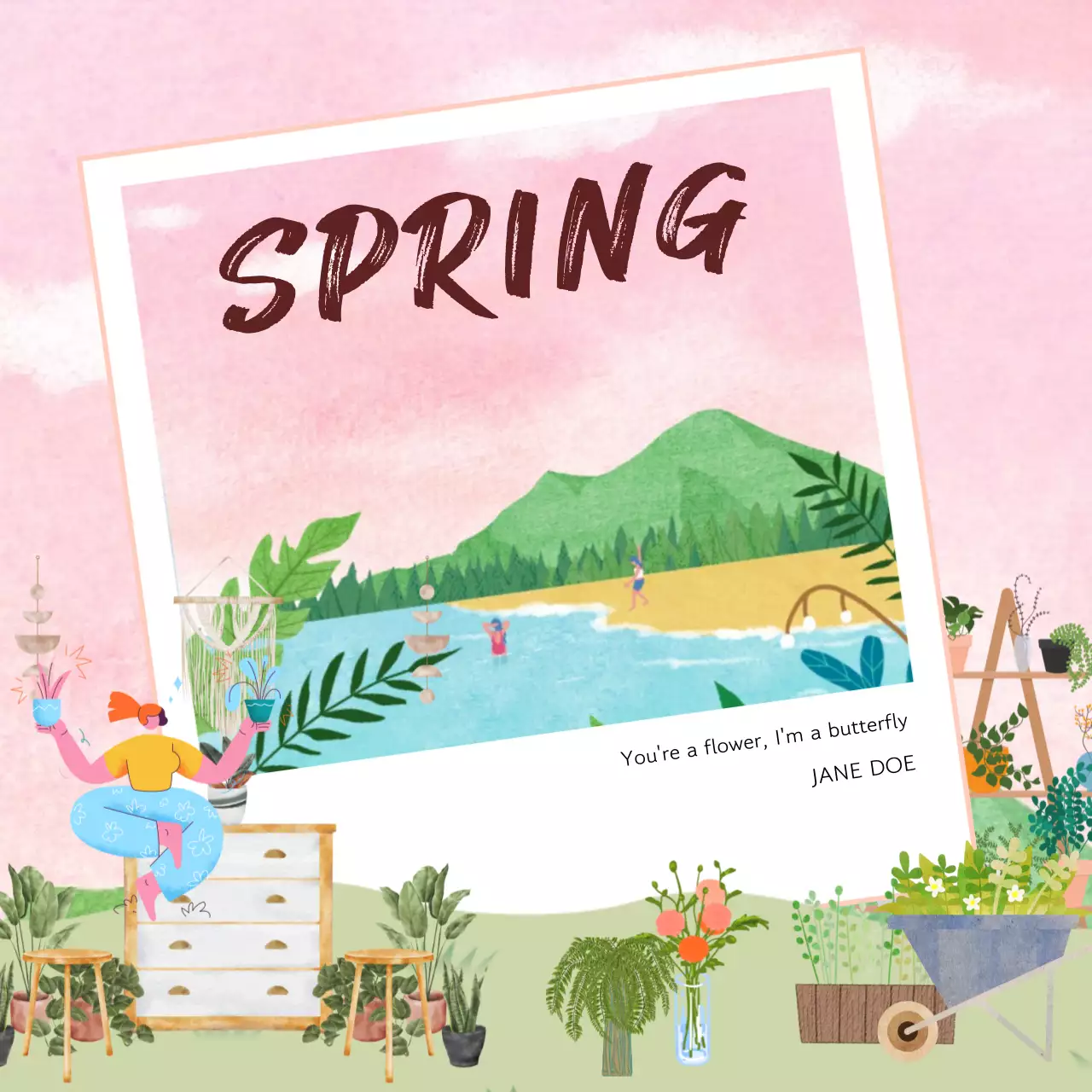 Pink Aesthetic Spring Invitation Social Media Post