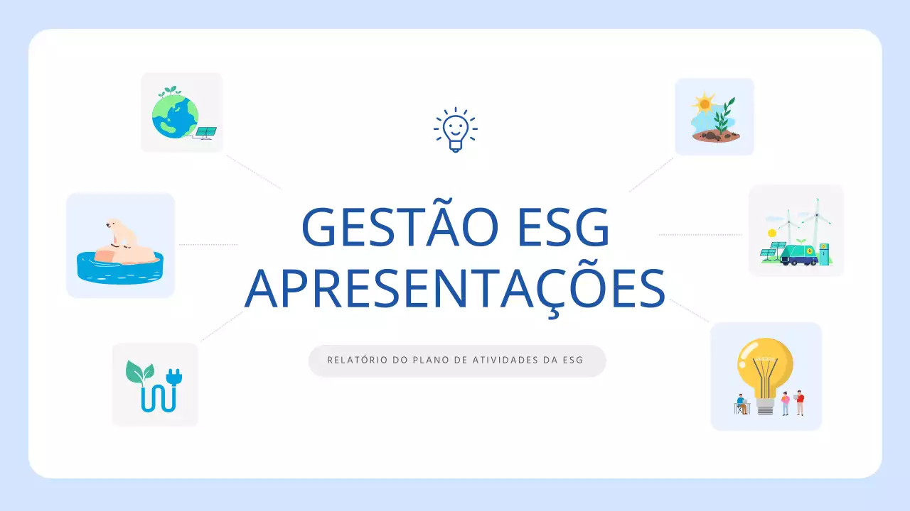 Um plano de negócios ESG bonito, azul e branco