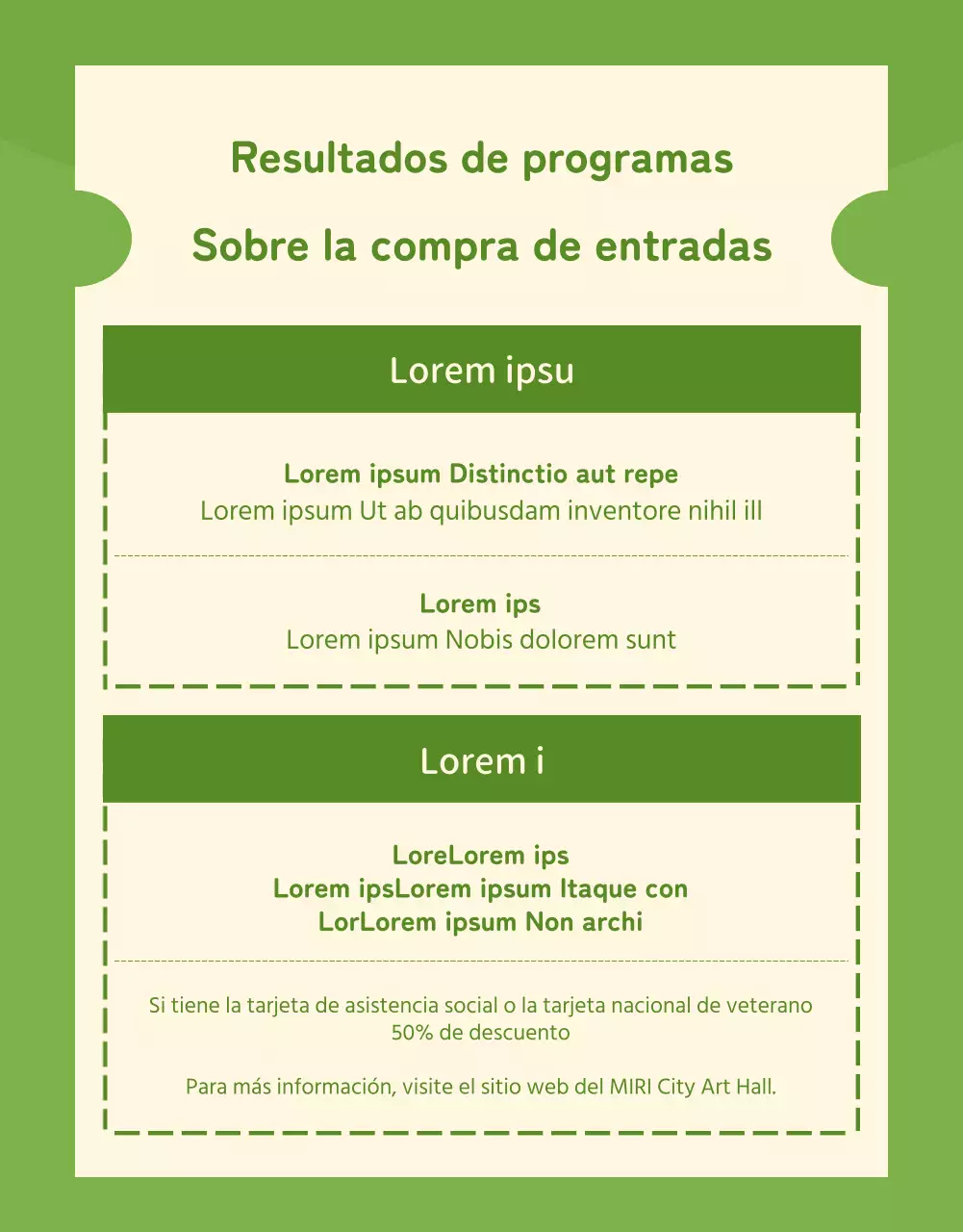 Información sobre el programa de espectáculos en este acogedor local verde lima y marfil