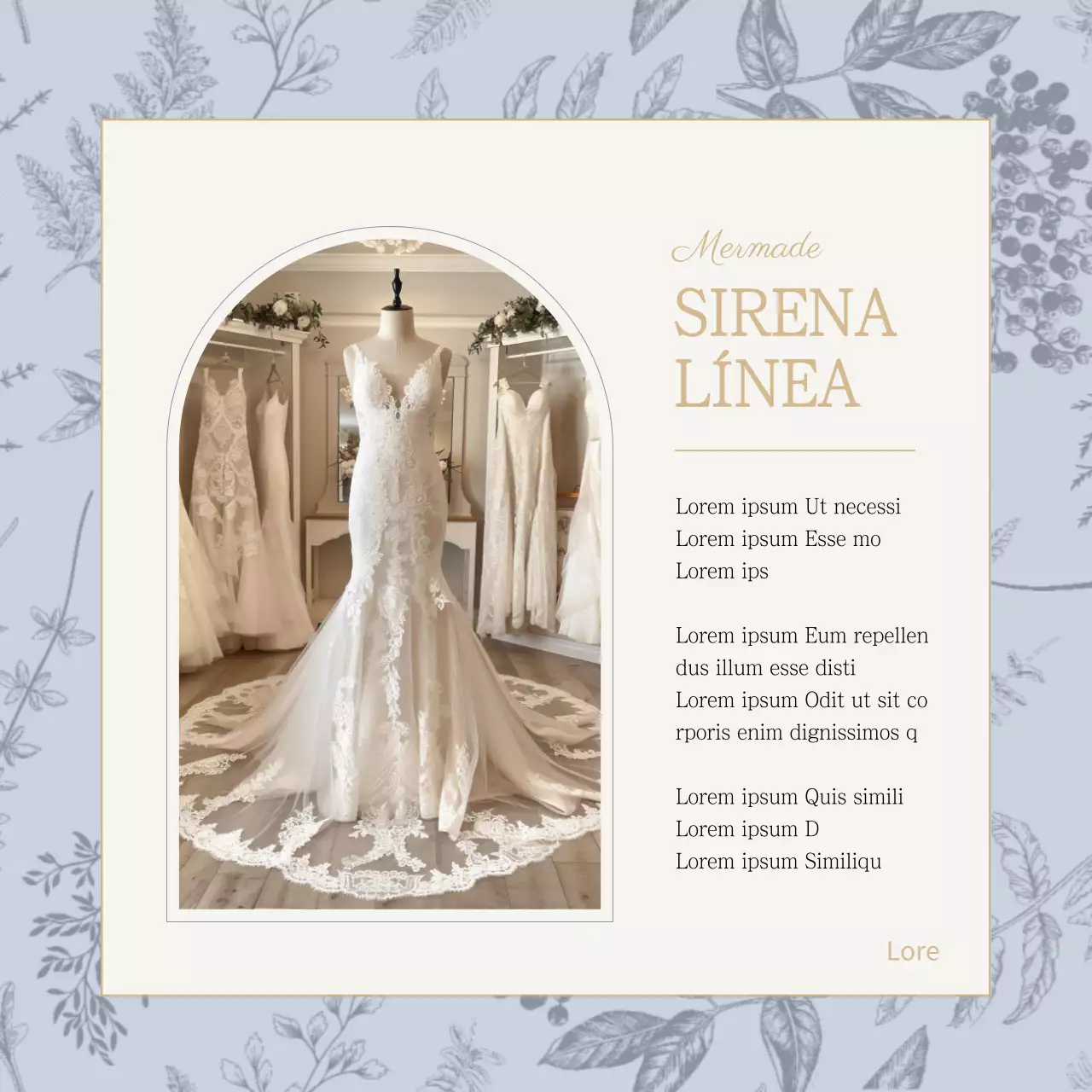 Lujoso vestido de novia en azul claro y beige anuncio de evento