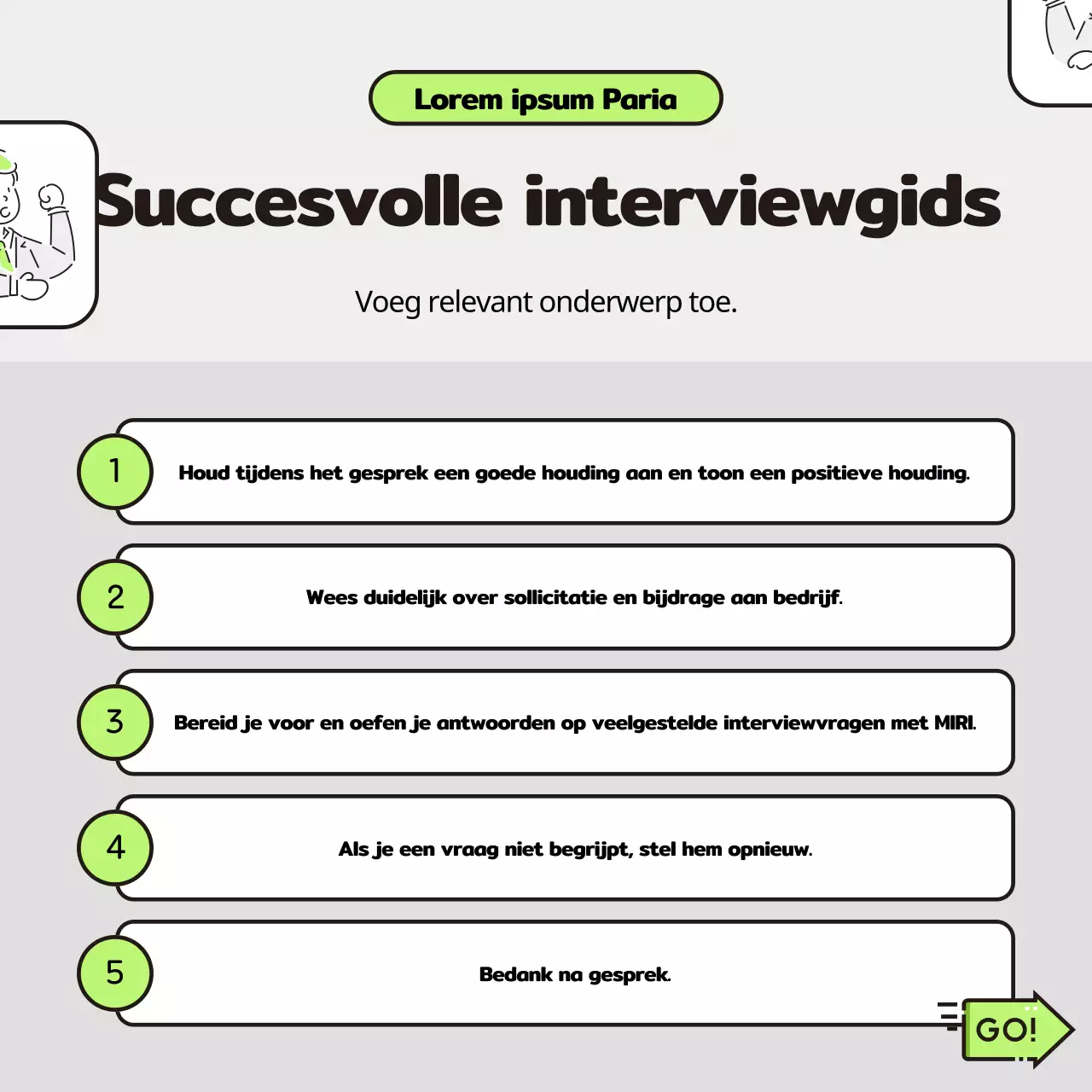 Over de eenvoudige interview pre-pass in chartreuse en grijs