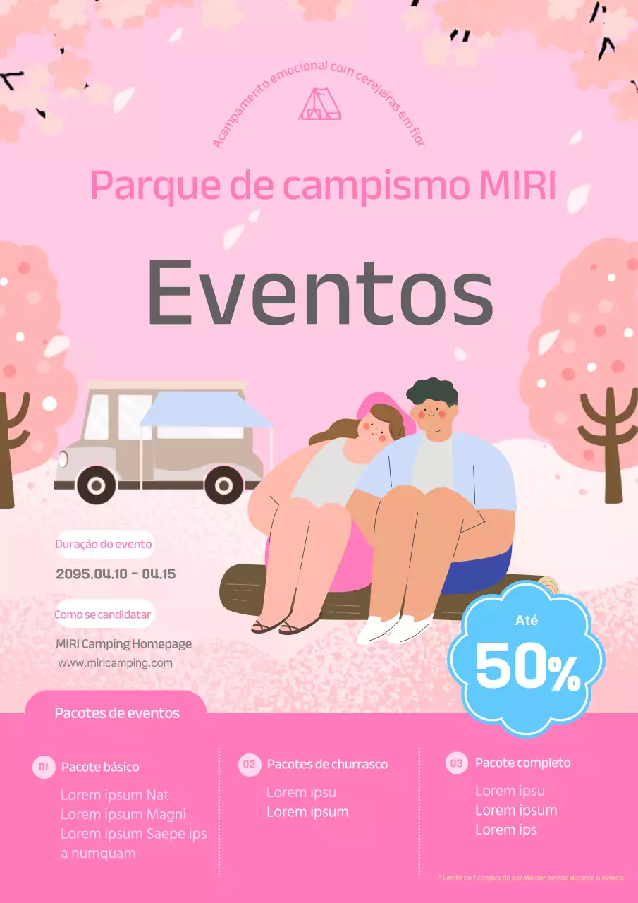 Promover uma venda num bonito parque de campismo cor-de-rosa