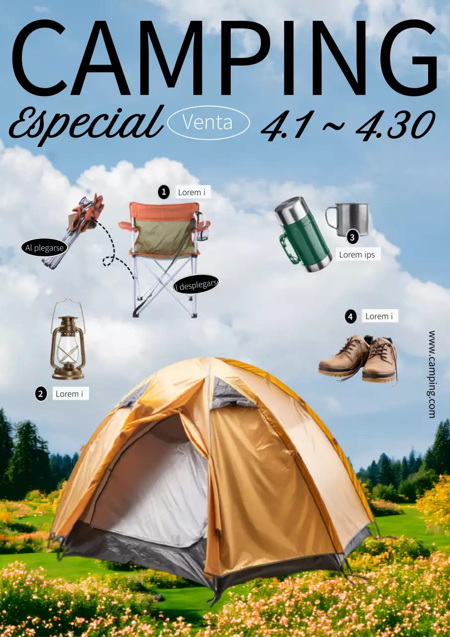 Promocione una venta de material de camping sencillo en azul claro
