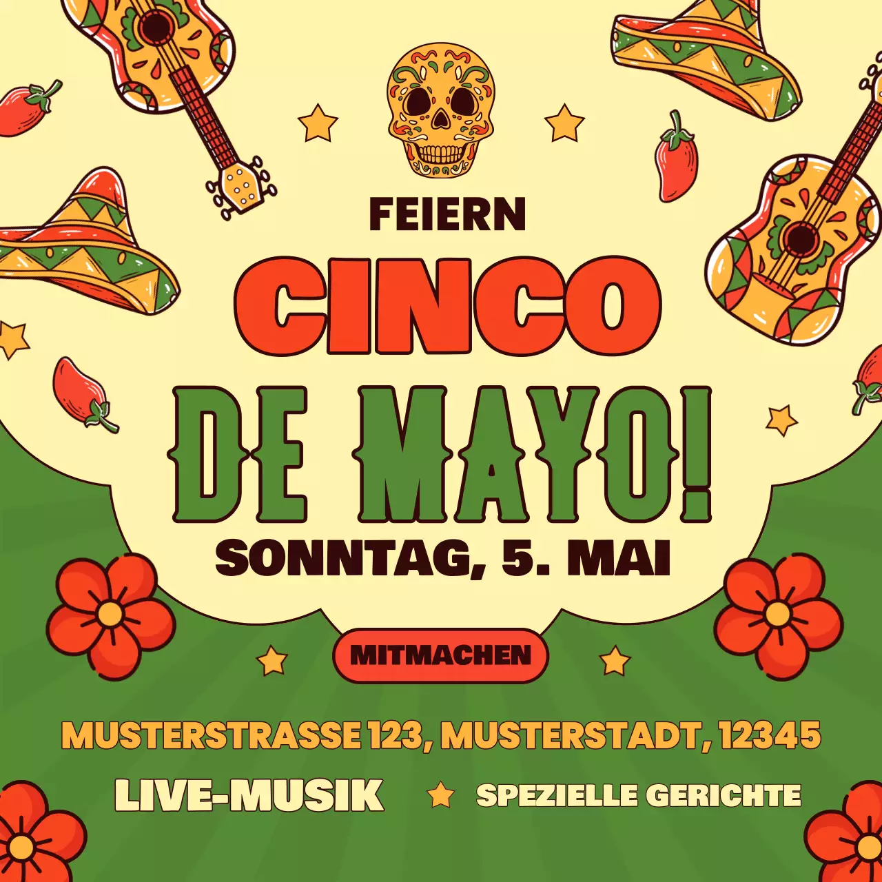 Grün-Rot-Modern Feiern Sie Cinco De Mayo Event-Anzeige