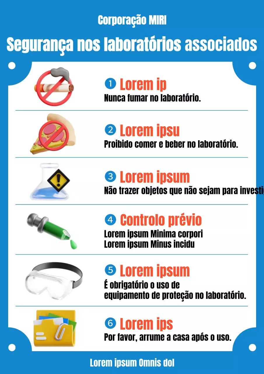 O laboratório azul e laranja é um lembrete de segurança