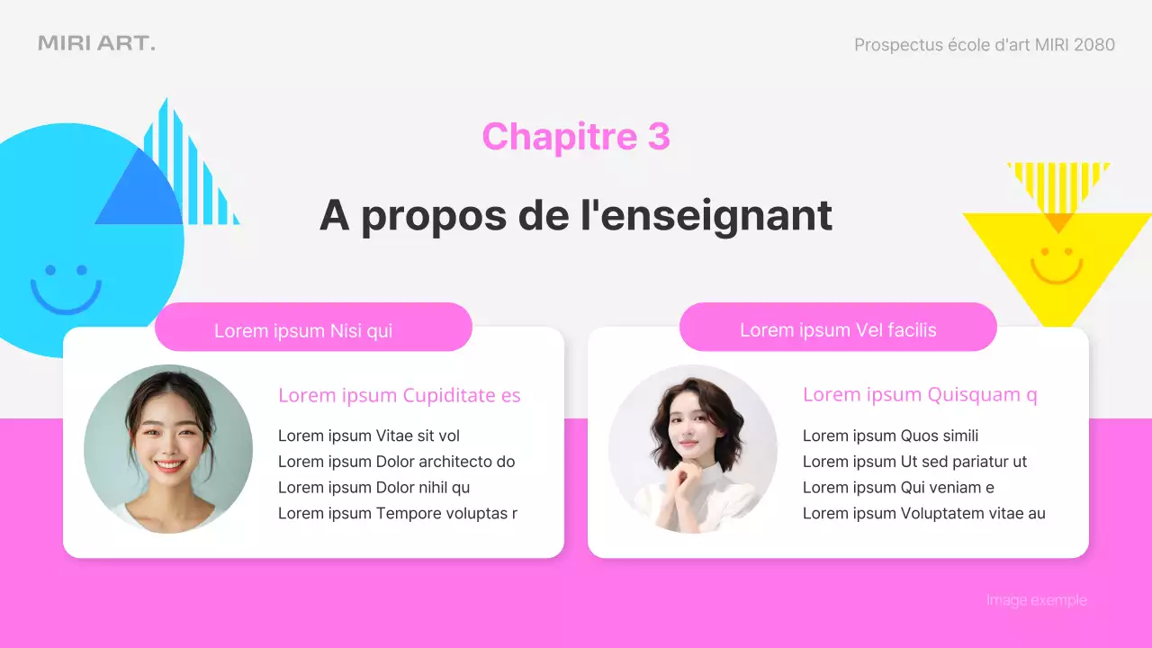 Présentation de l'école d'art rose et bleu clair