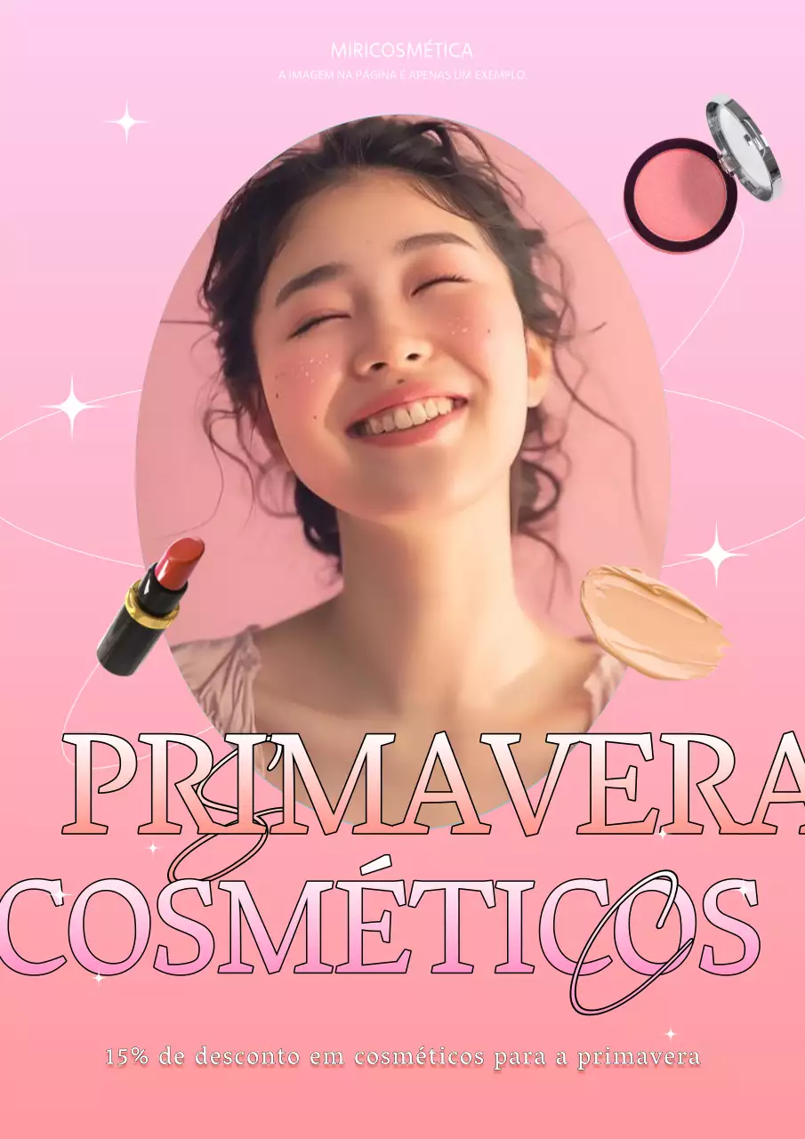 Anúncio kitsch de venda de cosméticos de primavera em cor-de-rosa e laranja