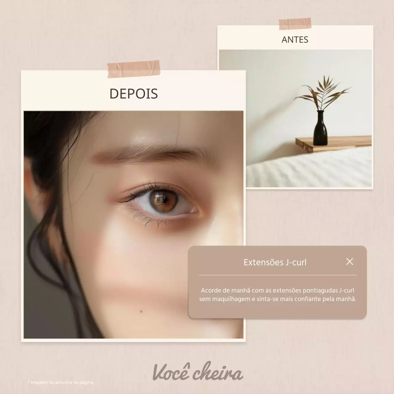 Promover testemunhos simples de beleza das pestanas em castanho e bege