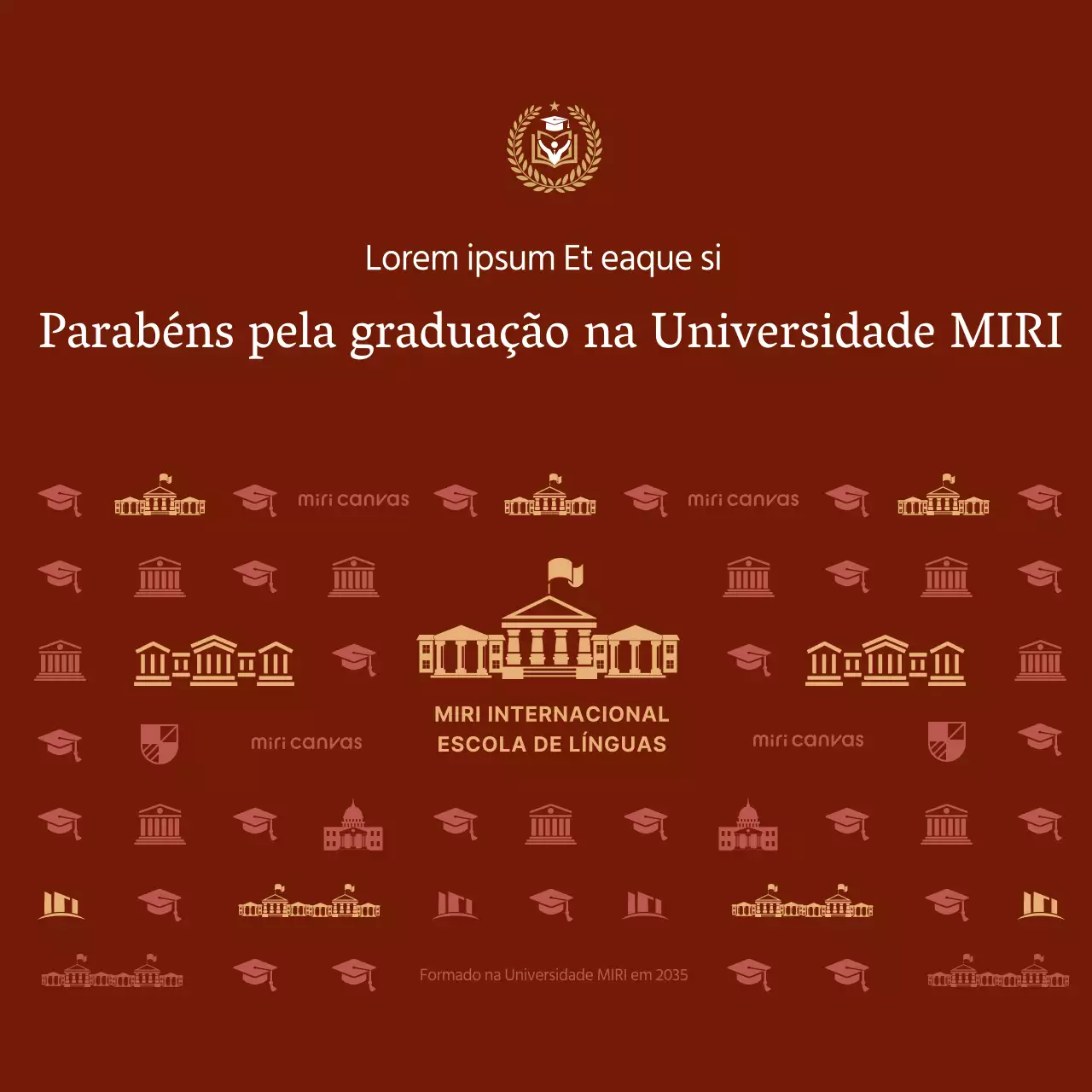 Design de zona de foto de cabine de fotos de celebração de graduação de escola secundária de universidade com padrão de ilustração de edifício de escola em fundo vermelho luxuoso