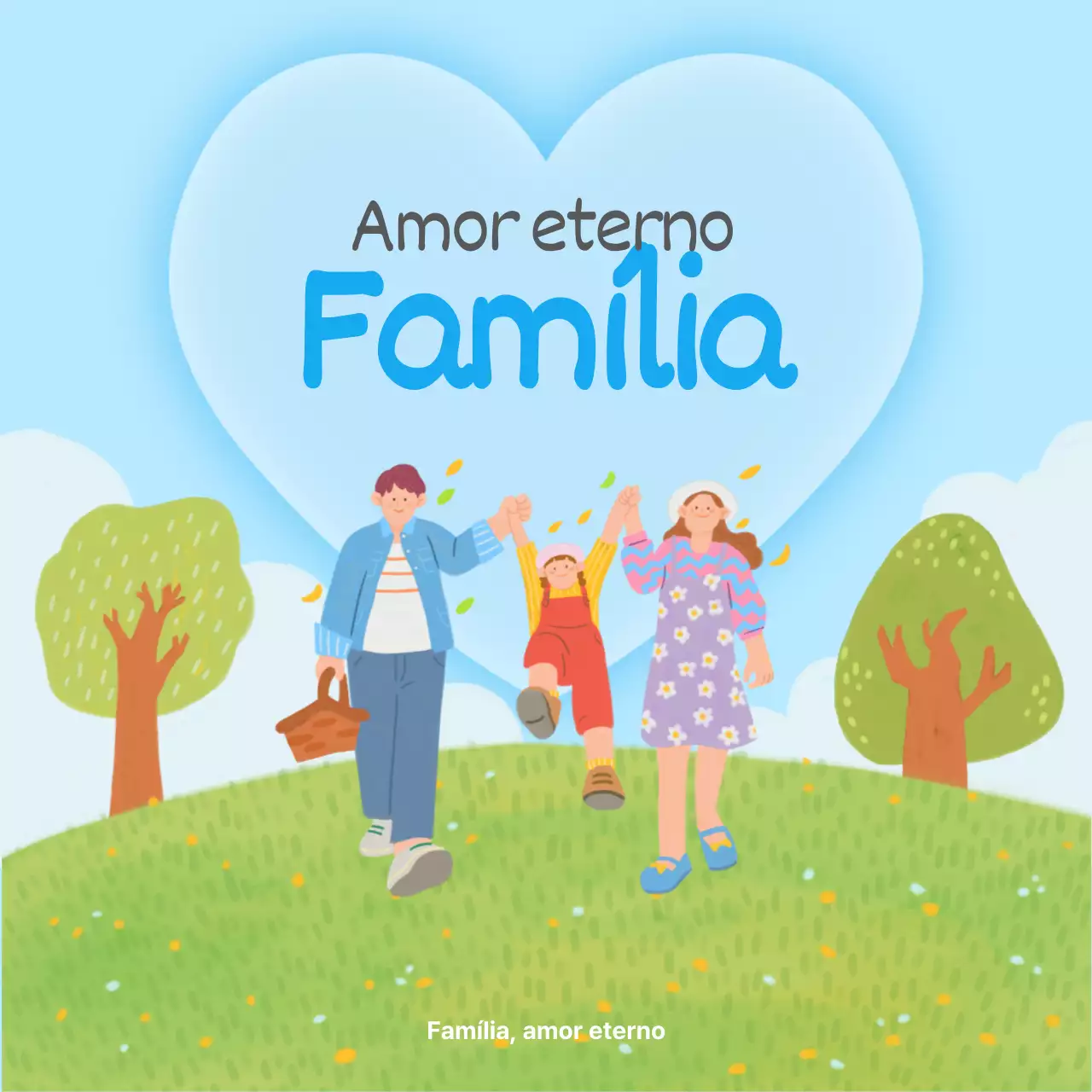 Um bonito poste com sentimentos de família em azul claro e chartreuse