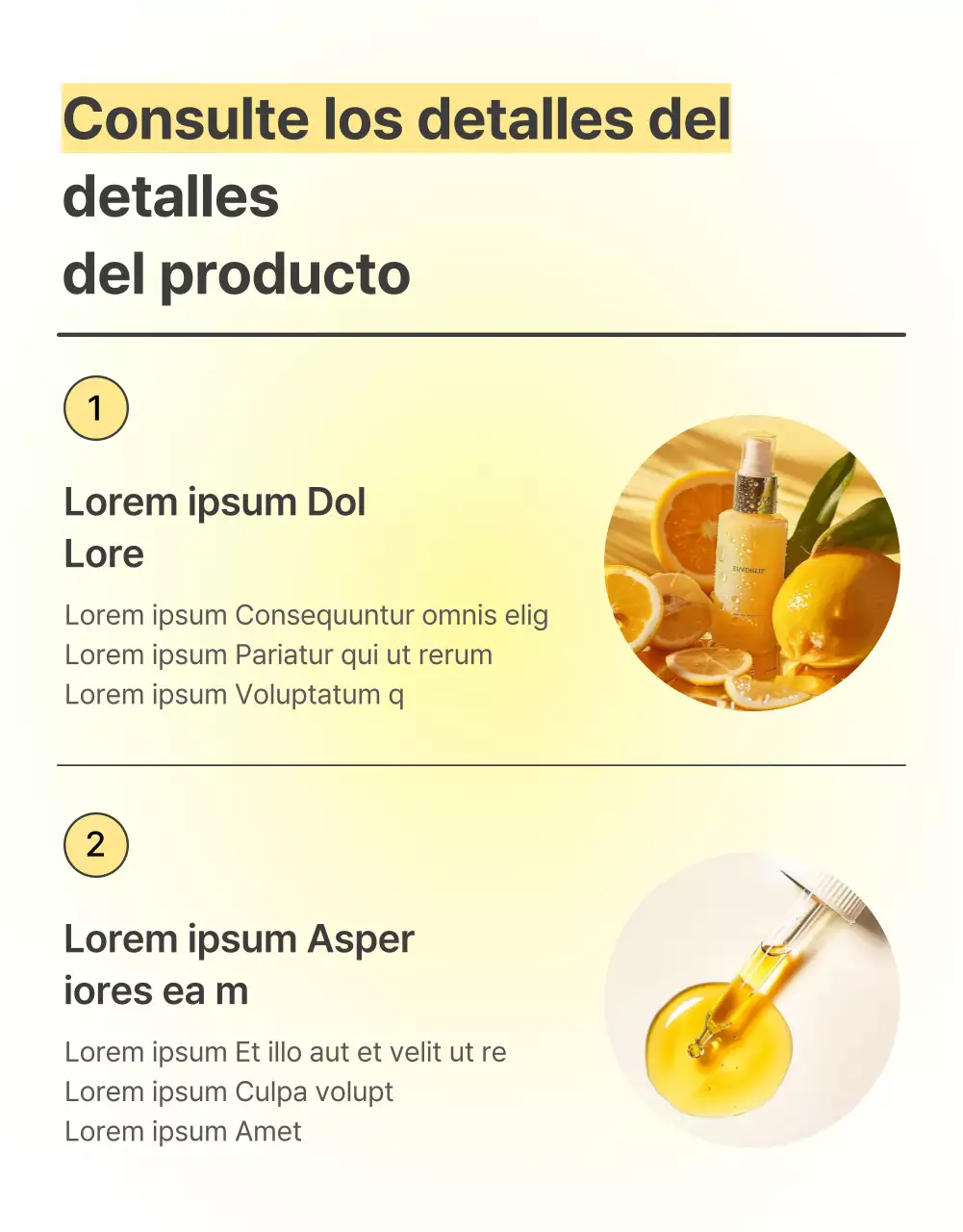 Promover cosméticos sencillos para el cuidado de la piel en amarillo y naranja