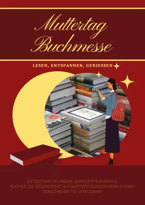 Einfache rot-gelbe Buchmesseanzeige zum Muttertag