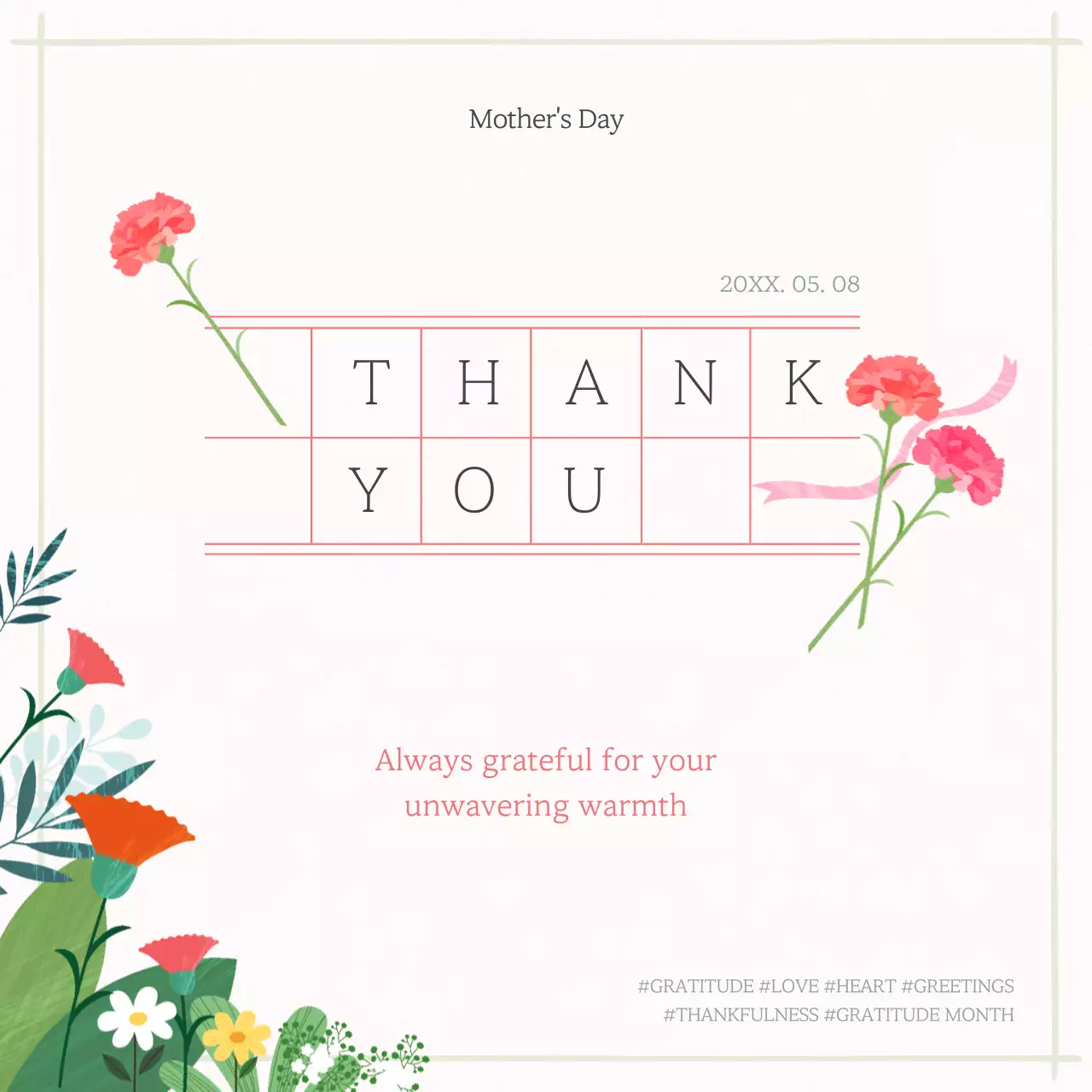 핑크 우아한 어머니날 인사말 카드 소셜 미디어 게시물