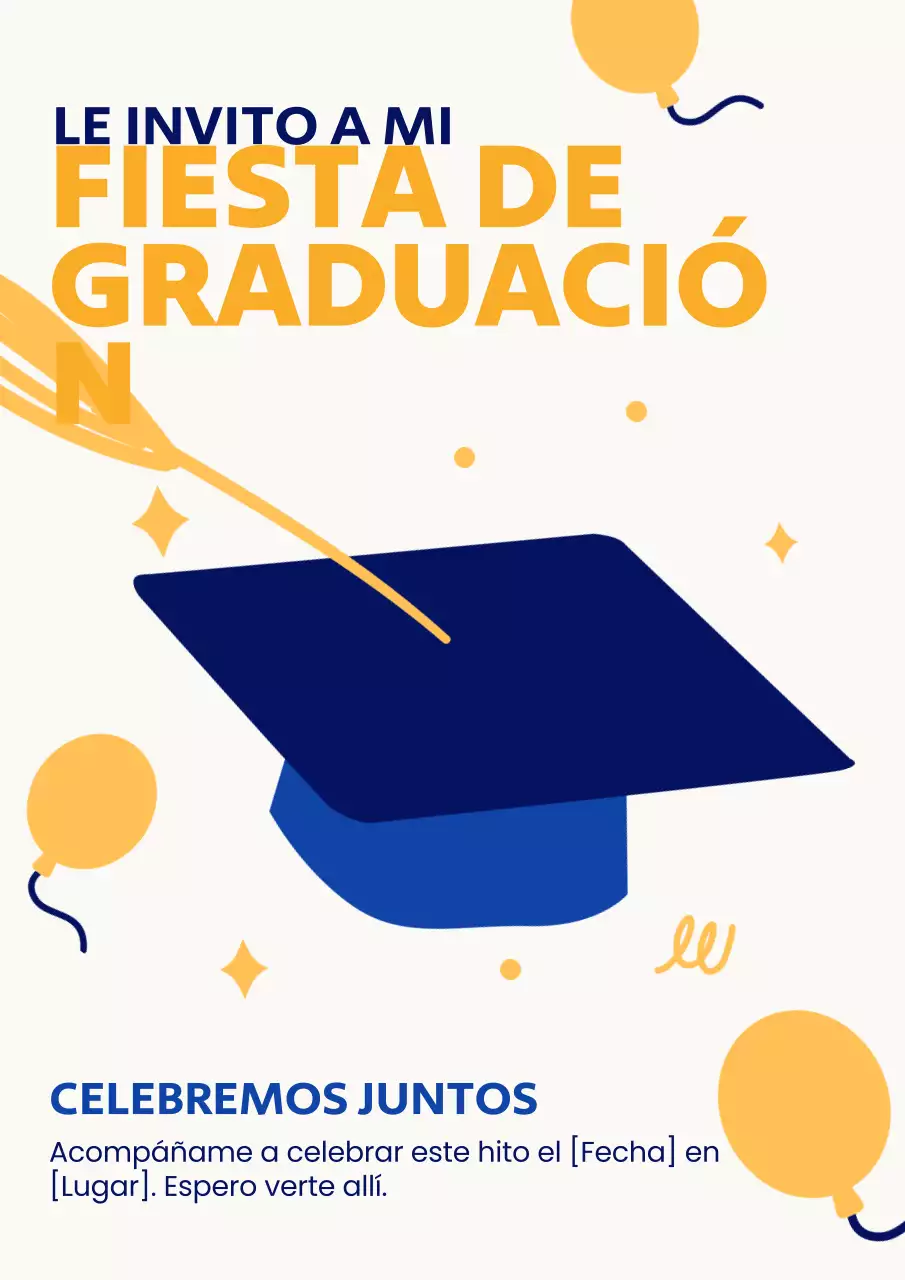 Atrevida invitación de fiesta de graduación en azul y amarillo