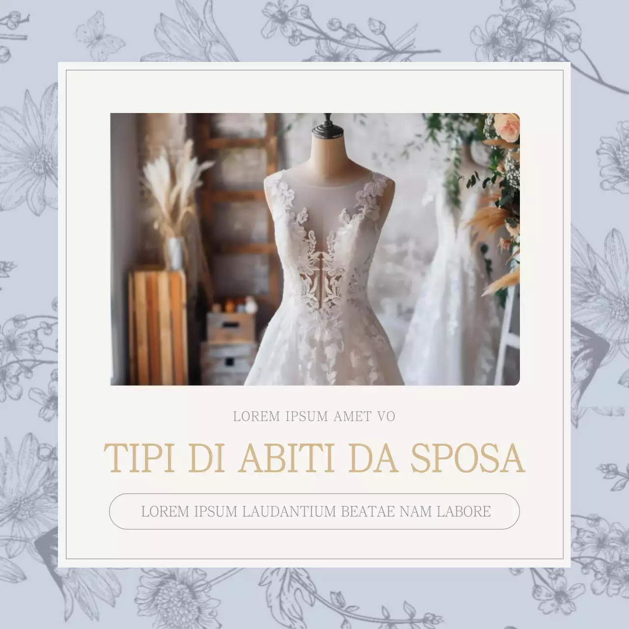 Abito da sposa di lusso in azzurro e beige annuncio evento