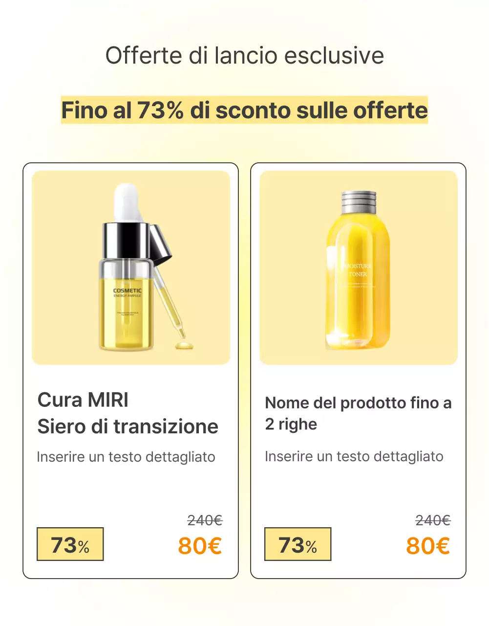 Promuovere cosmetici semplici per la cura della pelle in giallo e arancione