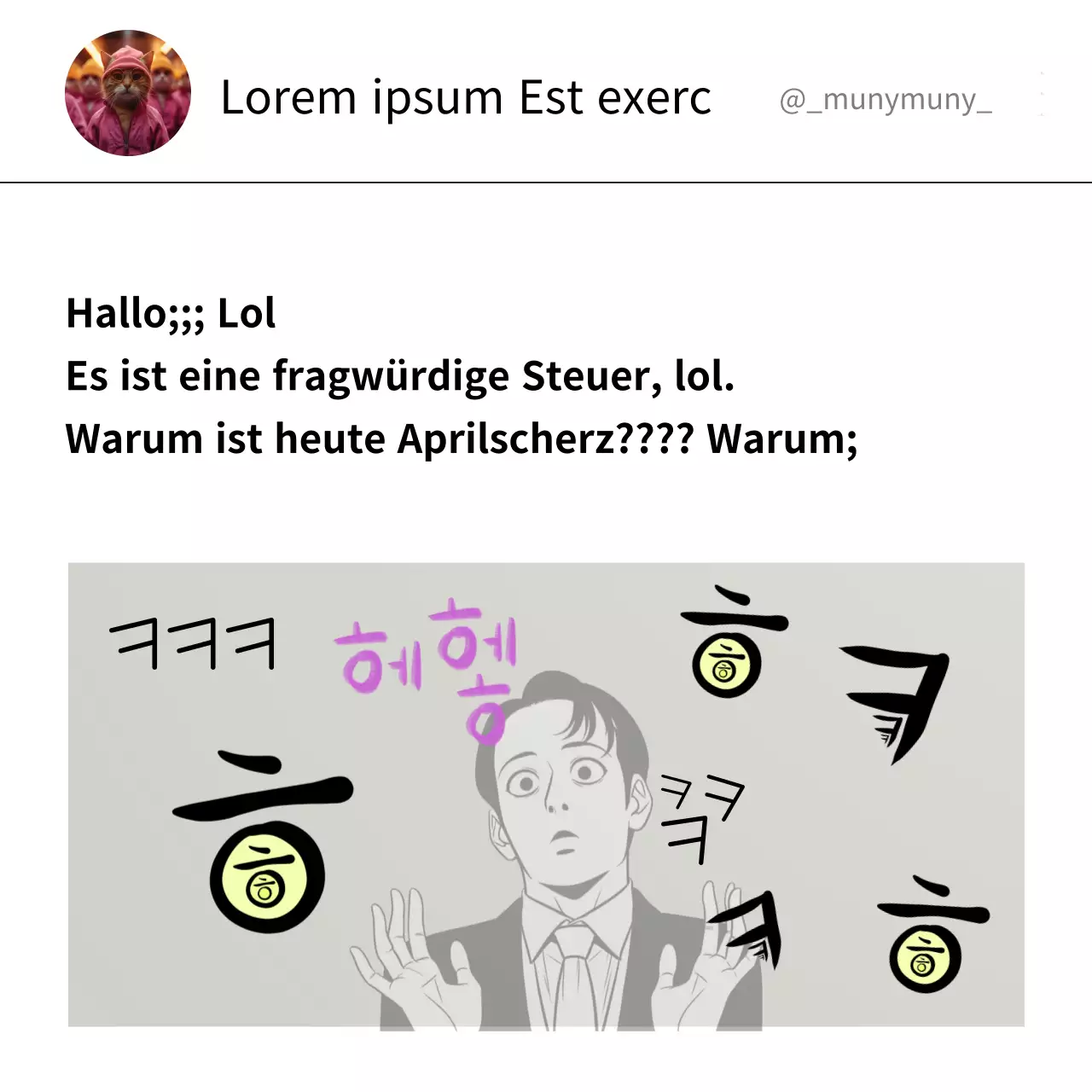 Parodie Aprilscherz Meme auf weißem Hintergrund