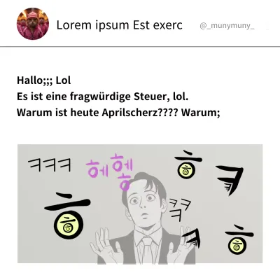 Parodie Aprilscherz Meme auf weißem Hintergrund