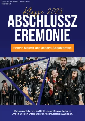 Ein Flugblatt für eine Willkommensparty an der Universität mit einem fröhlichen Foto eines Studenten.