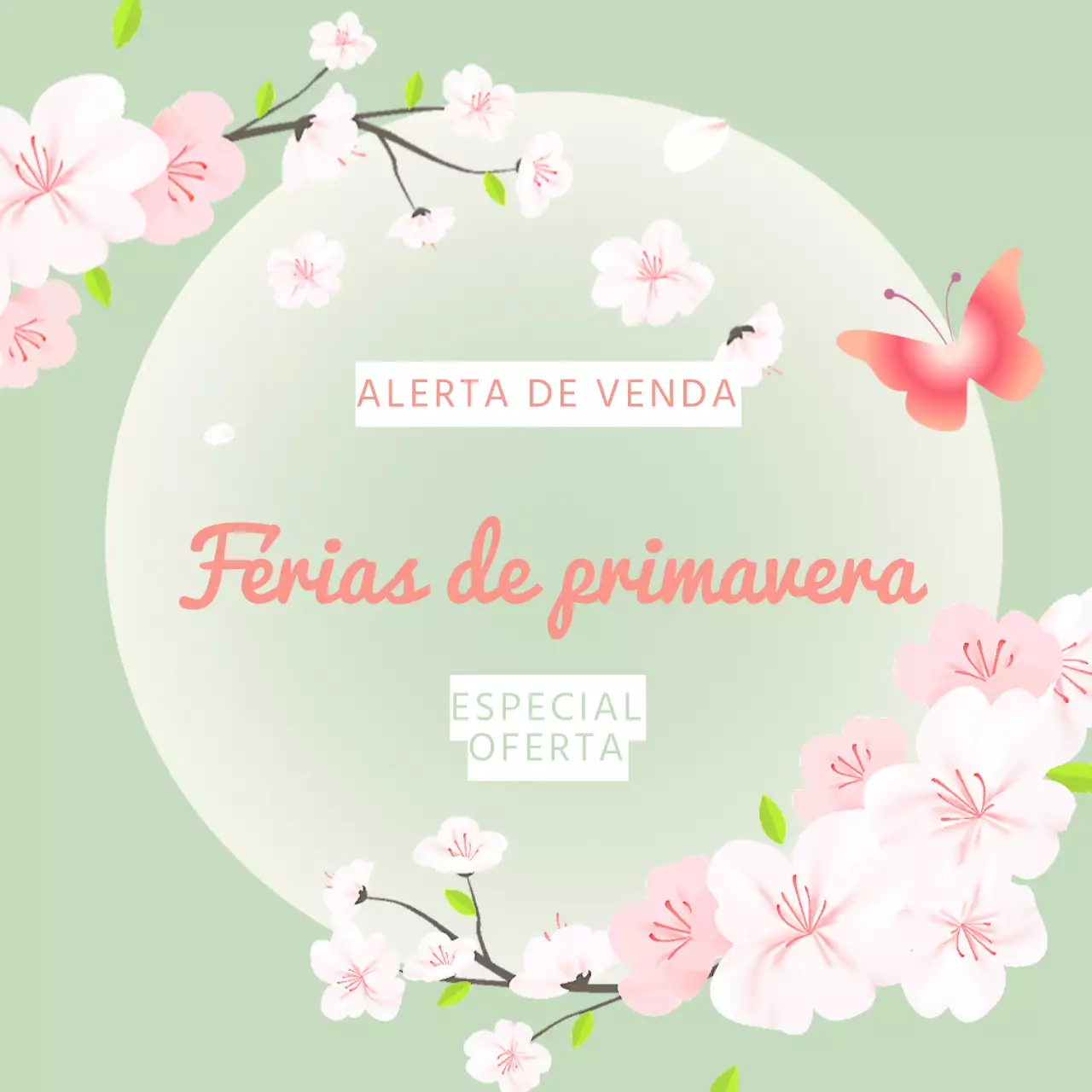 Promoção de saldos de férias de primavera elegantes em verde e cor-de-rosa
