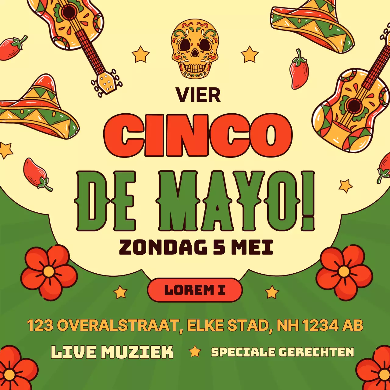 Groen Rood Modern Vier Cinco De Mayo Evenement Advertentie