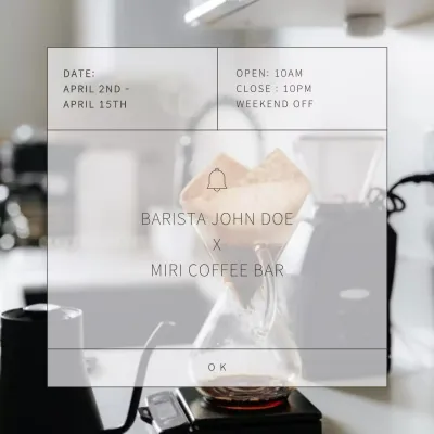 A simple cafe announcement in beige and gray