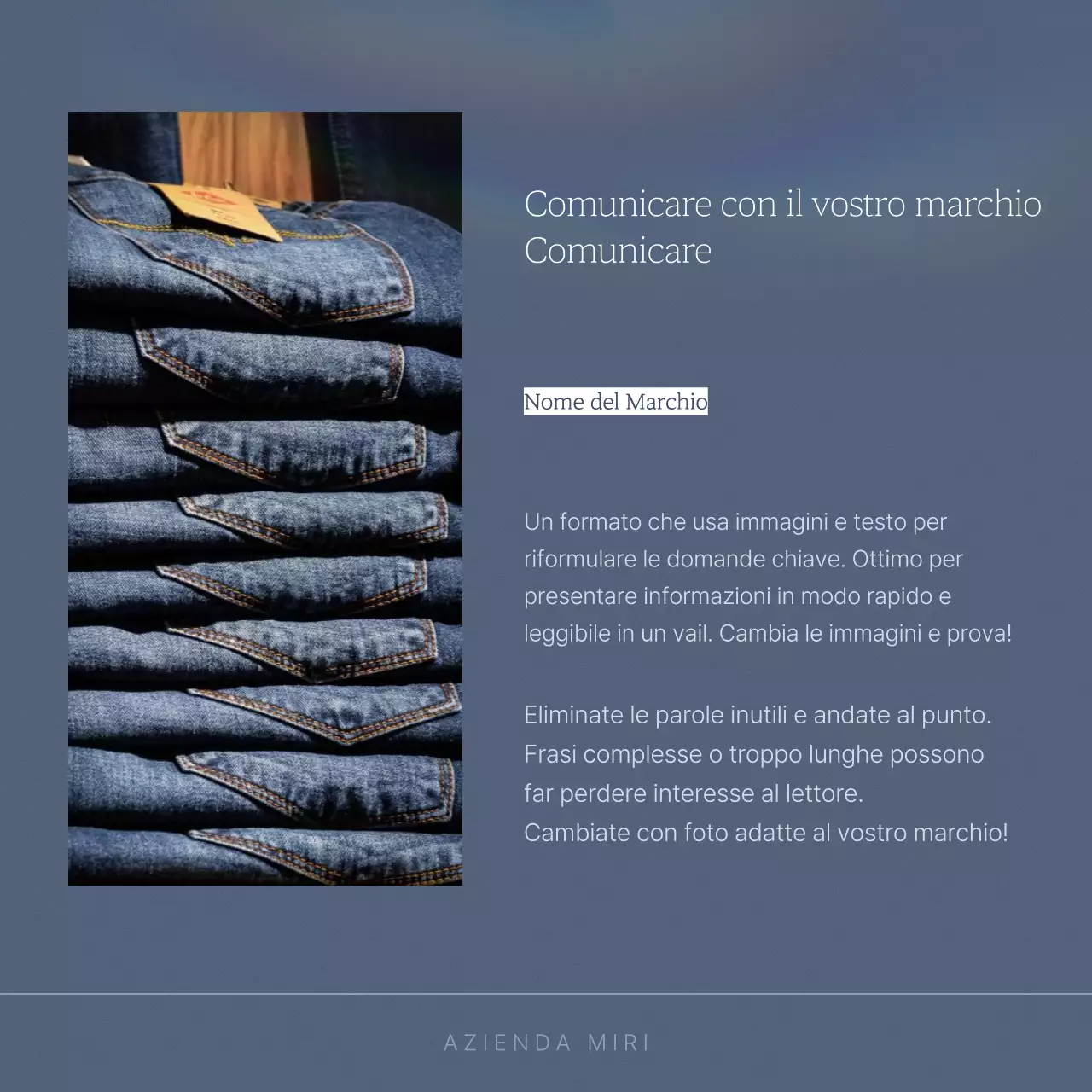 Promuovete il vostro marchio di moda con i jeans vintage blu navy