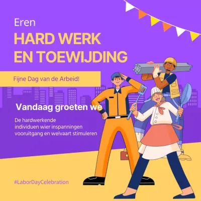 Paars en geel Trendy Dag van de Arbeid Campagne Publiciteit