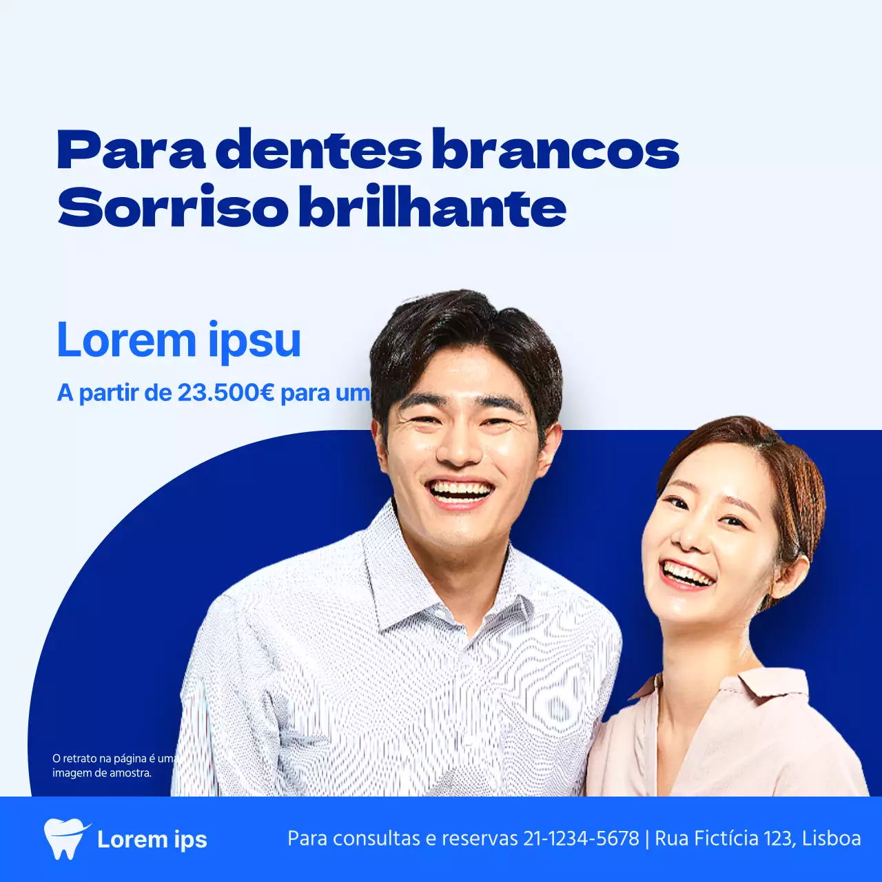 Anúncio simples de evento dentário em azul e azul-marinho