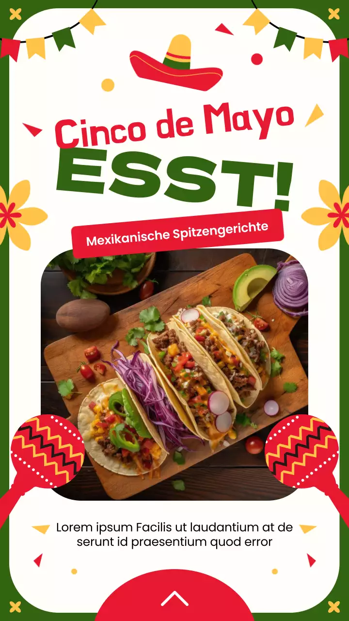Grüne und rote moderne Cinco de Mayo-Lebensmittelwerbung