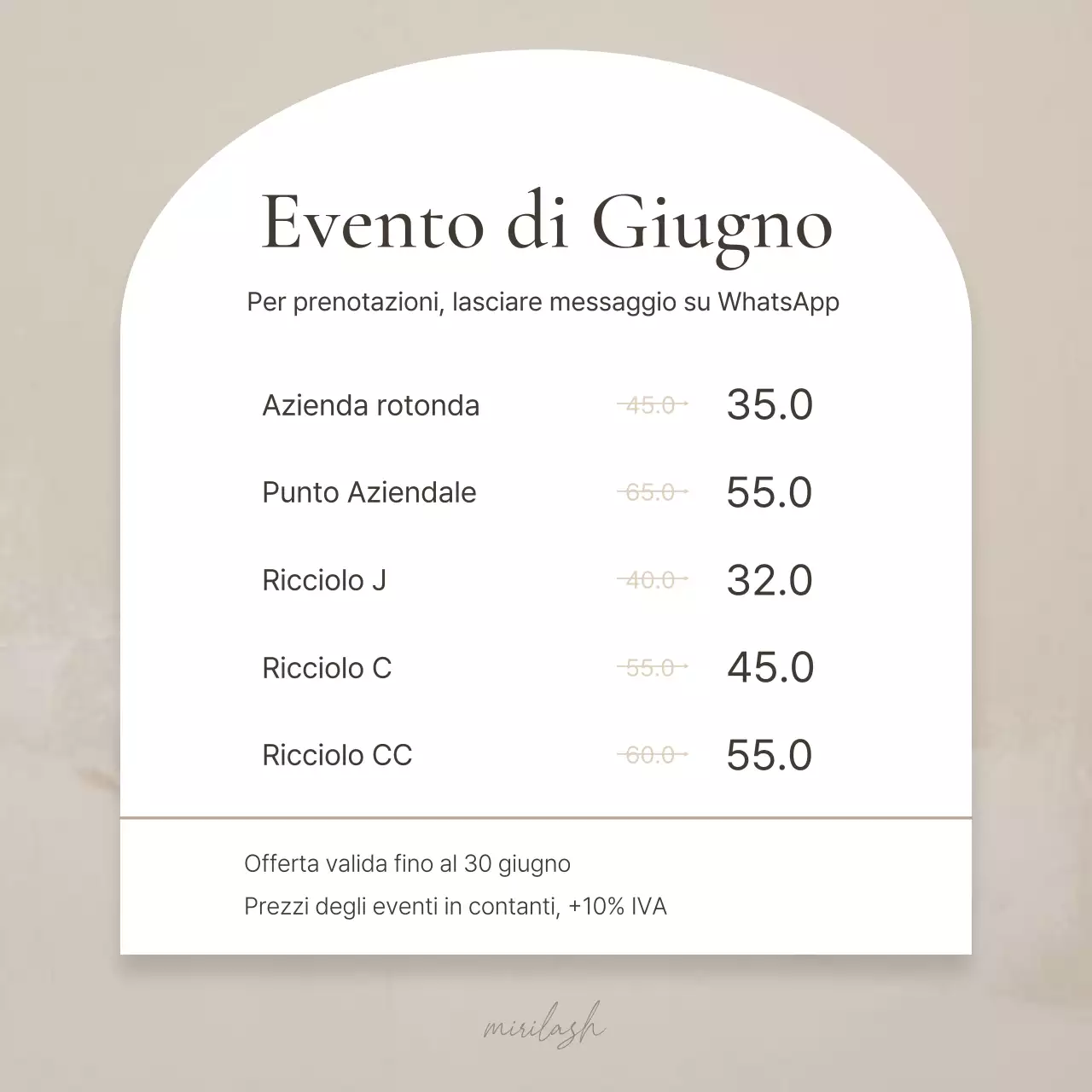 Promuovere un evento per un semplice trattamento delle ciglia in marrone e beige