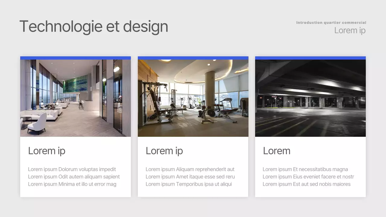 Une simple liste de biens immobiliers en bleu et gris