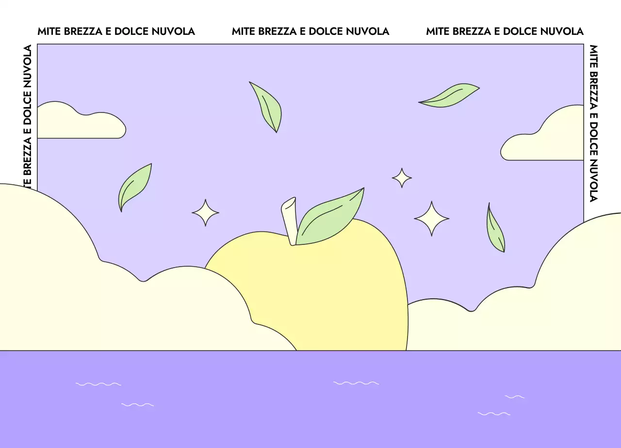 Un'illustrazione misteriosa di una mela d'oro che galleggia su un mare di nuvole.